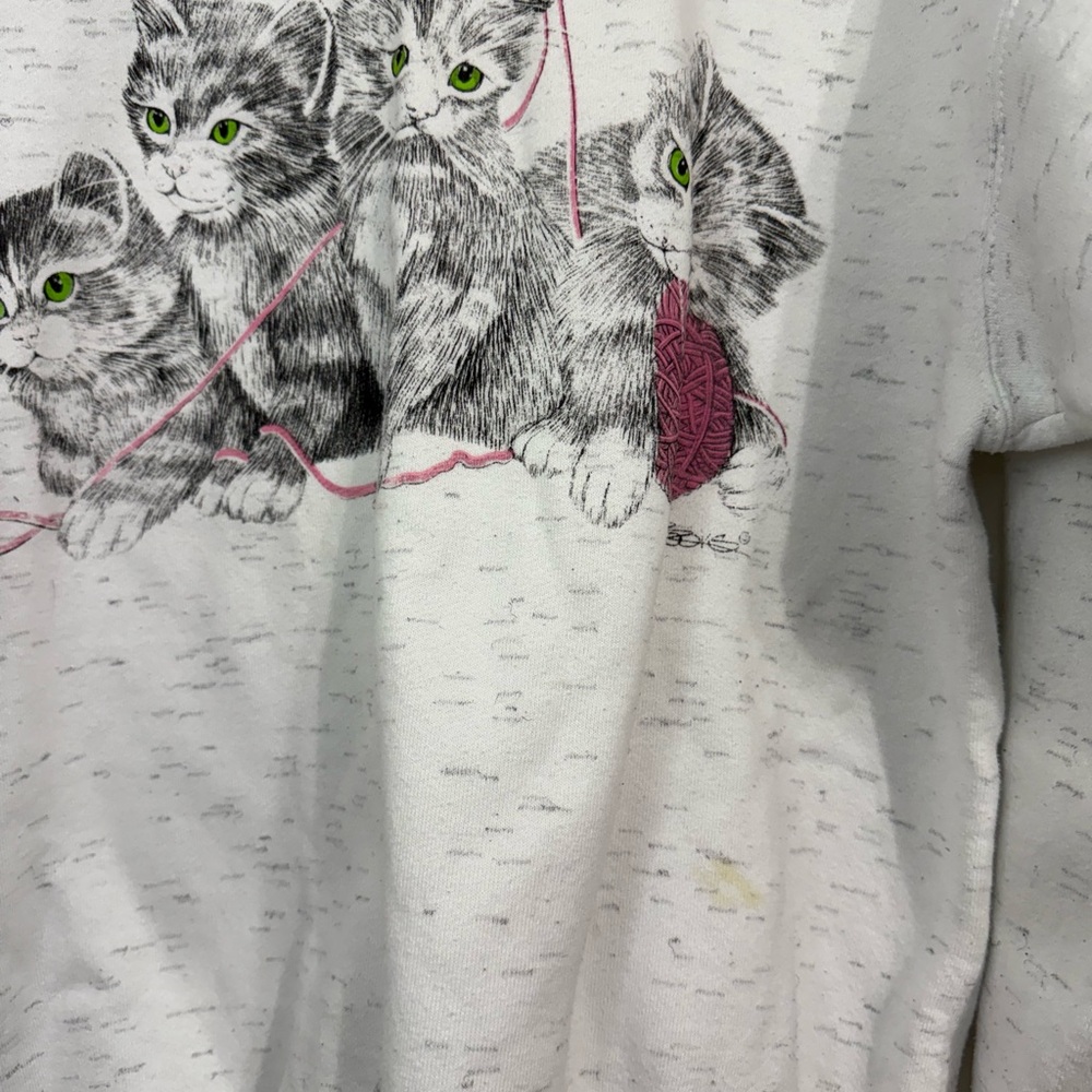 Vintage Oneita Sport Playful Kitten Grandmacore Crew Neck Collared Sweatshirt - Picture 6 of 11